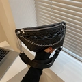 Chic black quilted fanny pack for women with modern dual chain details and PU leather - Black