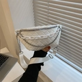 White quilted waist bag with chunky chain detail and adjustable strap for women - White