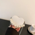 Mini bolso blanco con forma de corazón con asa de perlas y correa de cadena - Blanco