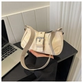 Chic cream white crescent handbag with stylish buckle detail and wide shoulder strap - Off White