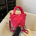 Rose pink quilted crossbody handbag with thick top handle and removable woven strap - Rose Red