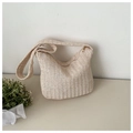 Handwoven beige hobo straw bag with wide shoulder strap and zipper closure - Off White
