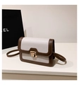 Sac bandoulière rétro bicolore crème et marron avec fermoir rotatif doré chic - Marron