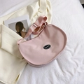 Pink semi-circular Oxford cloth crossbody bag with adjustable wide strap and logo detail - Pink Without Pendant