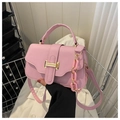 Pink faux leather crossbody bag with gold magnetic clasp and decorative thick acrylic chain - Pink