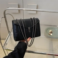 Classic black quilted leather crossbody bag with metal chain strap and twist lock - Black