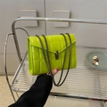 Neon green quilted crossbody small square bag with dark grey chain strap and metal lock - Green