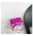 Mini Cambridge tas in metallic magenta met decoratieve gespen en transparante ketting - Roze Paars