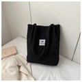 Sac fourre-tout minimaliste en velours côtelé noir avec étiquette blanche élégante - Noir