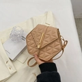 Minimalist hexagonal quilted shoulder bag in khaki with a gold tassel detail - Khaki