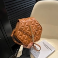 Quilted caramel brown PU leather crossbody bag with elegant gold tassel and slim strap - Brown