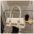 Sac à main rectangulaire minimaliste en cuir beige avec de fines poignées élégantes - Blanc