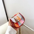 Mini crossbody bag with geometric color-block print and elegant gold chain strap - Red