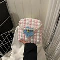 Pink and white striped bubble tote bag with blue flower and pearl handle - Pearl Pink