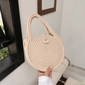 Borsa a mano in corda di cotone beige con trama a spirale e ciondolo di cocco - Stile con Cuciture Colorate (Stile 1 Beige) / Beige Stile Cucitura Arcobaleno