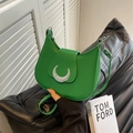 Minimalist green crescent faux leather underarm bag with silver moon buckle for women - Green