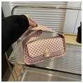 Borsa a tracolla beige retrò con motivo circolare marrone e fibbia dorata - Rosa