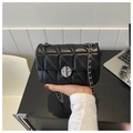 Classic black quilted chain crossbody bag with silver ring lock in urban office setting - Black