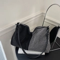 Sac hobo scintillant en strass noir et blanc avec bandoulière à nœud élégante - Bicolore Noir & Argent