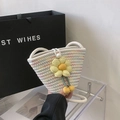 Mini hand-woven rainbow bucket bag with white pearl buckle and yellow flower charm - Style 1 White