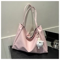 Pink PU leather large capacity tote bag with a cute white lamb plush pendant charm - Pink With Pendant