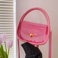 Sac à main transparent rose en PVC avec fermoir boule doré et bandoulière chic - Rose
