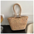 Sac fourre-tout en coton crocheté kaki avec pompons colorés pour la plage - Kaki avec Points Colorés