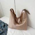 Minimalist beige oxford cloth tote bag with brown adjustable shoulder straps - Khaki