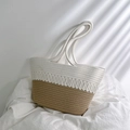 Sac fourre-tout bicolore en coton tressé blanc et kaki avec détails texturés - Style 2 Blanc & Khaki