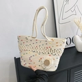 Französische gewebte Baumwolltasche mit bunten Punkten und Gänseblümchen für den Strand - Stil 2 Off-white Bunte Punkte