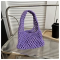 Handcrafted purple woven mesh bucket bag in cotton rope for summer beach vacations - Purple
