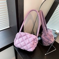 Borsa a tracolla trapuntata lilla in nylon con design imbottito e manico rotondo - Viola