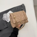 Beige quilted crossbody bag with gold chain strap and metal ball decoration - Khaki