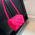 Quilted puffer shoulder bag in vibrant magenta nylon fabric with large diamond patterns - Rose Red
