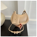 Detail of beige half-moon shoulder bag with knotted strap and small matching pouch - Khaki
