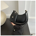 Detail of black crescent shoulder bag with round handle and hanging coin purse - Black