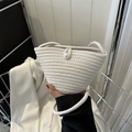 Chic white hand-woven rope bag with elegant pearl clasp and thin shoulder strap - White Without Pendant