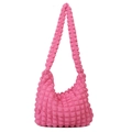 Rose pink hobo shoulder bag with textured popcorn pleats and minimalist design - Rose Red