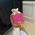 Rose red woven square handbag with gold chain handle and drawstring inner pouch - Rose Red