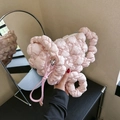 Pink bubble quilted dumpling shoulder bag with puffy texture and adjustable drawstring handle - Pink