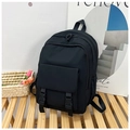 Mochila negra clásica de gran capacidad con hebillas para estudiantes y viajes casuales - Negro