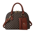 Bolso vintage con forma de concha, estampado de tréboles y monedero a juego - Marrón
