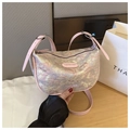 Bolso jacquard rosa iridiscente con herrajes plateados y detalles en cuero - Rosa