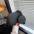 Bolso bandolera 2 en 1 negro con estampado geométrico blanco y monedero redondo chic - Negro