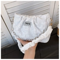 White pleated ruched shoulder bag featuring flower metal chain and wide strap - Off White