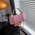 Pink sequin hardshell evening clutch bag with golden metal handle and diamond clasp - Pink