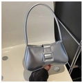 Chic silver baguette underarm bag with metallic coating and a large square buckle - Silver