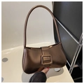 Metallic bronze underarm bag with classic baguette silhouette and large square buckle - Champagne Gold