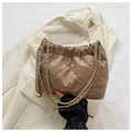 Khaki quilted leather chain bag with ruched design and gold metal ball accessory - Khaki