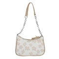 Chic cream white pleated crossbody bag with beige floral patterns and chain strap - Style 1 Khaki
